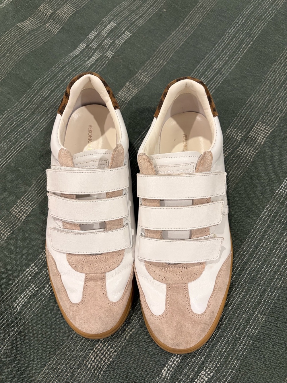 Veronica Beard White and Beige Suede Velcro Casual Sneakers